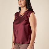 Top Donna in Raso  Eleganza Morbida per Ogni Occasione. TP1432 BORDEAUX LESLY 