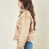 Ecomontone donna con dettagli in ecopelliccia. Zip frontale e tasche con zip. NDR/P78/1 BEIGE LARA PRINCE 