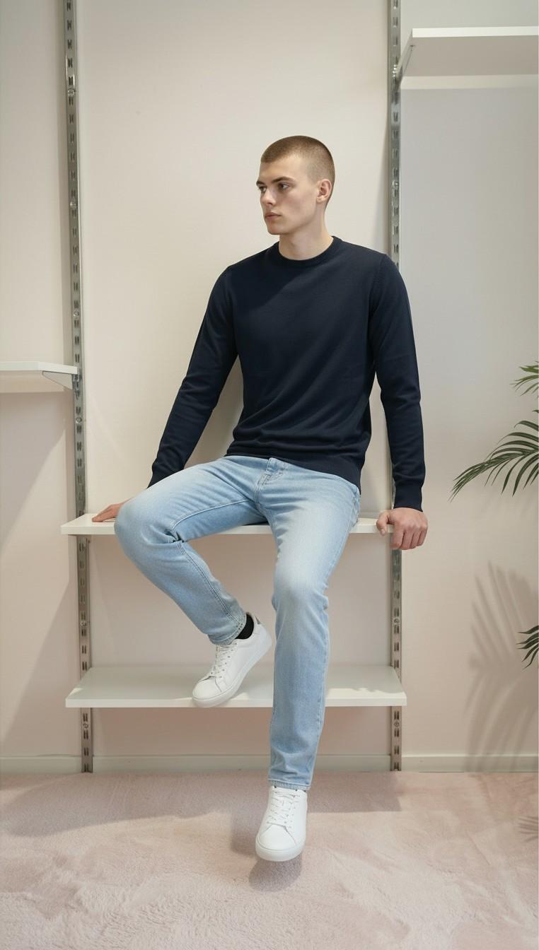 Maglia Uomo 100% Cotone a Manica Lunga  Comfort Naturale e Stile Versatile CON3700900 NAVY CONSENSO Uomo 