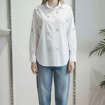 Camicia Donna in Cotone Manica Lunga Over Fit con Applicazione di Pietre R49/102958 BIANCO EXTASY 