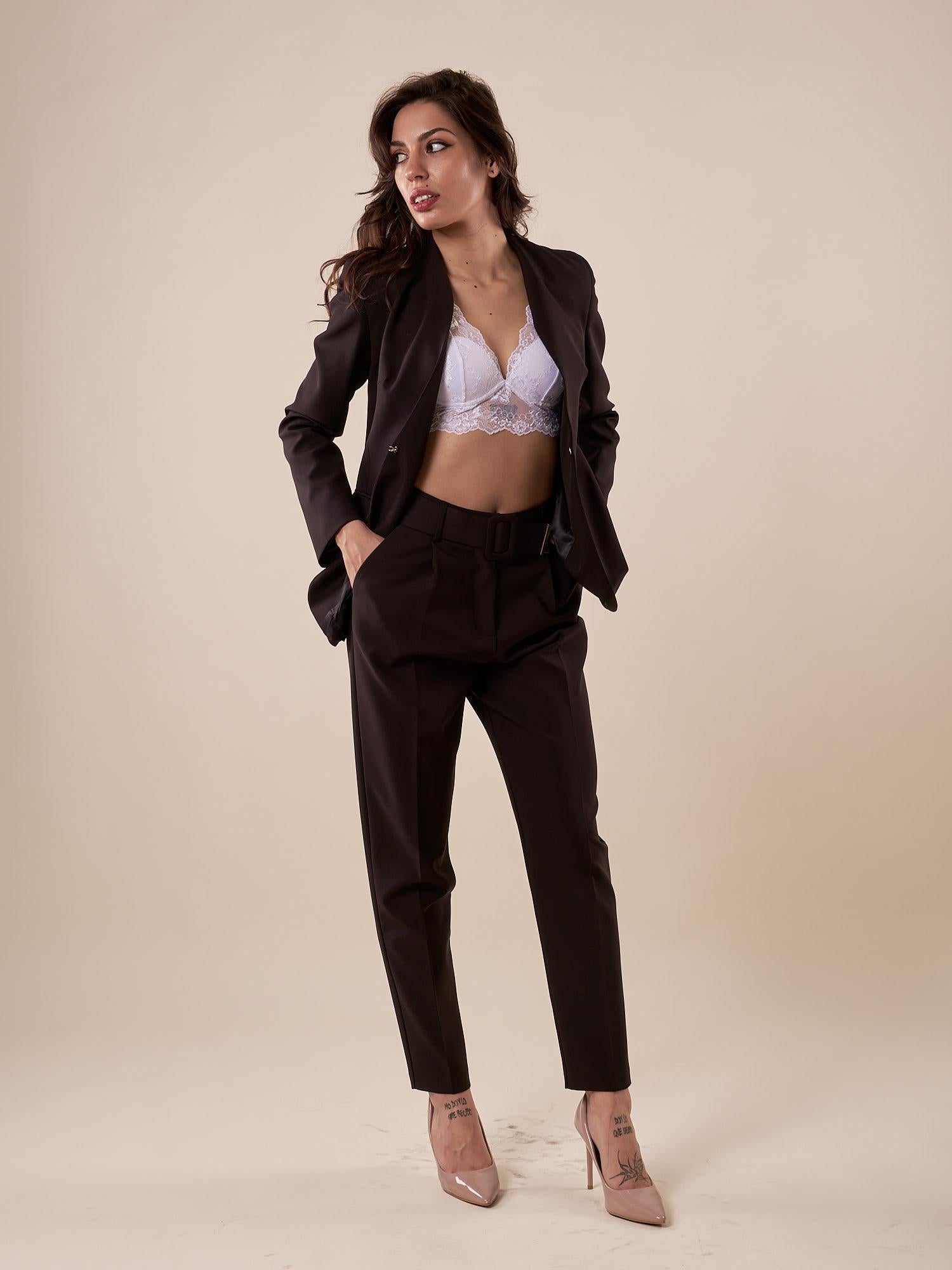 Pantalone donna vita alta con cintura e pences PA000763 NERO ARTIGLI 