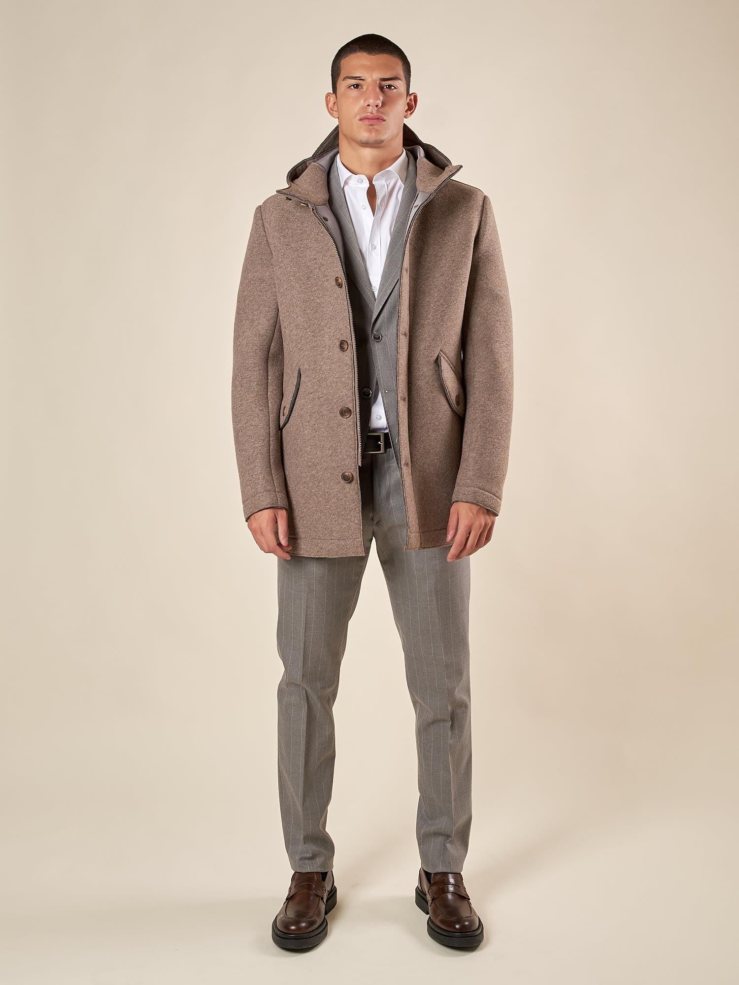 Giaccone da Uomo in Tessuto Scuba  Parka con Cappuccio, Stile Tecnico e Comfort Termico OC1F2W5J35 BEIGE OVER-D 