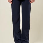 Pantalone palazzo donna in scuba crepe con bande laterali in raso. Eleganza fluida e comfort contemporaneo. PA003479 BLU ARTIGLI 