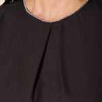 Blusa Donna Curvy Girocollo  Manica Lunga con Dettaglio Gioiello e Pience Frontali. F196YBFPEG NERO Lizalù 