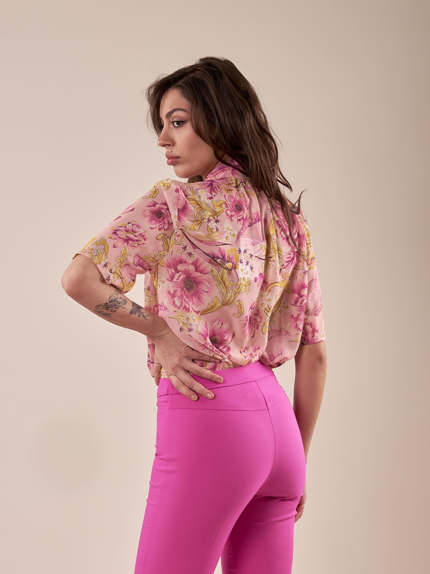 Pantalone skinny con carrè dietro donna. PA000777 GERANIO ARTIGLI 