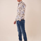 Camicia manica linga misto lino fantasia uomo, DM9391 BEIGE DATCH 