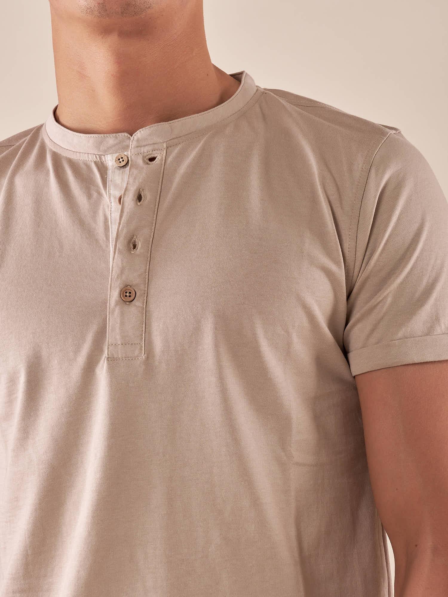 T-shirt Serafino Uomo in 100% Cotone  Manica Corta, Stile Casual e Versatile DM9285 DESERT STONE DATCH 
