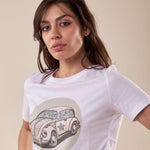 T-Shirt manica corta con stampa aurto donna. TS002635 BIANCO ARTIGLI 