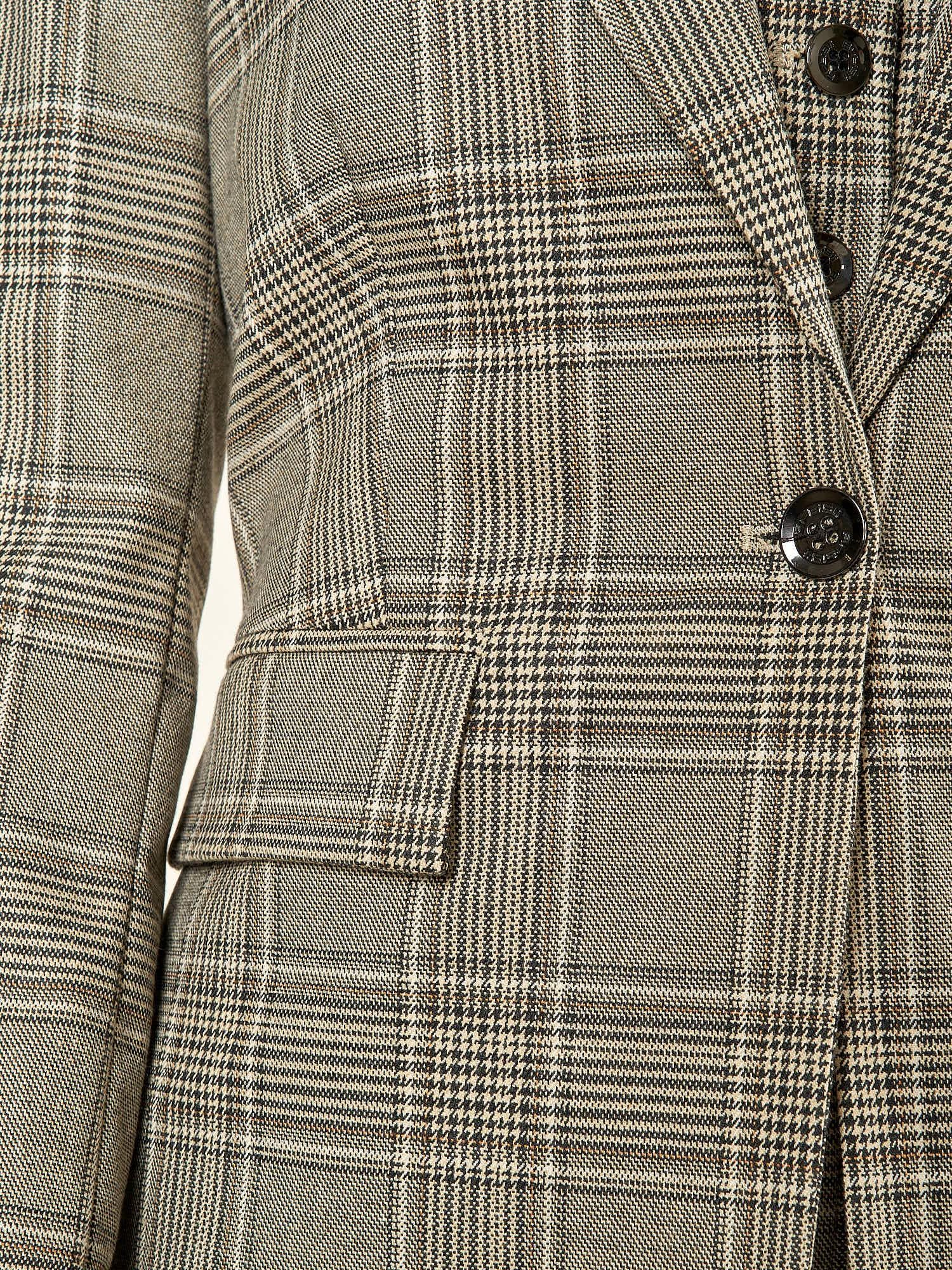 Giacca donna monopetto in Principe di Galles. Eleganza sartoriale e femminilità contemporanea. GI003812 BEIGE/MORO ARTIGLI 