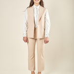 Gilet donna lungo in tessuto tecnico. Chiusura a un bottone, revers a lancia e tasche con pattine. GL003035 ONICE ARTIGLI 