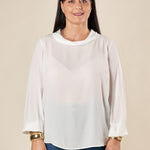 Blusa Donna Curvy Manica Lunga con Scollo a Barca e Risvolto  Vestibilità Svasata ed Elastico sui Polsi. F551YBFKIKI PANNA Lizalù 