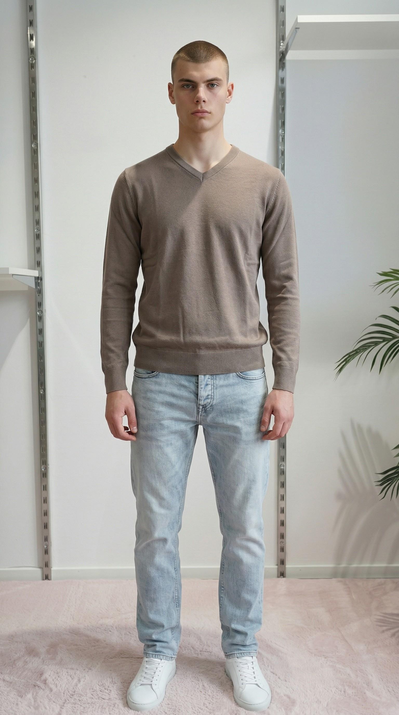 Maglia Uomo 100% Cotone Scollo a V a Manica Lunga  Eleganza Essenziale e Comfort Naturale CON3701900 NOCCIOLA CONSENSO 