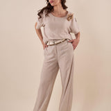 Pantalone Donna largo in tessuto rigato con cintura abbinata. PG419P/EST309EC BEIGE EXTASY 