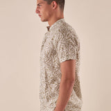Camicia da Uomo Manica Corta Fantasia Floreale Collo Coreano in Lino e Cotone. CE1277H BEIGE HAMAKI-HO 