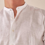 Camicia da uomo in lino e cotone a manica lunga con collo alla coreana. M49069 BIANCO GUY Uomo 