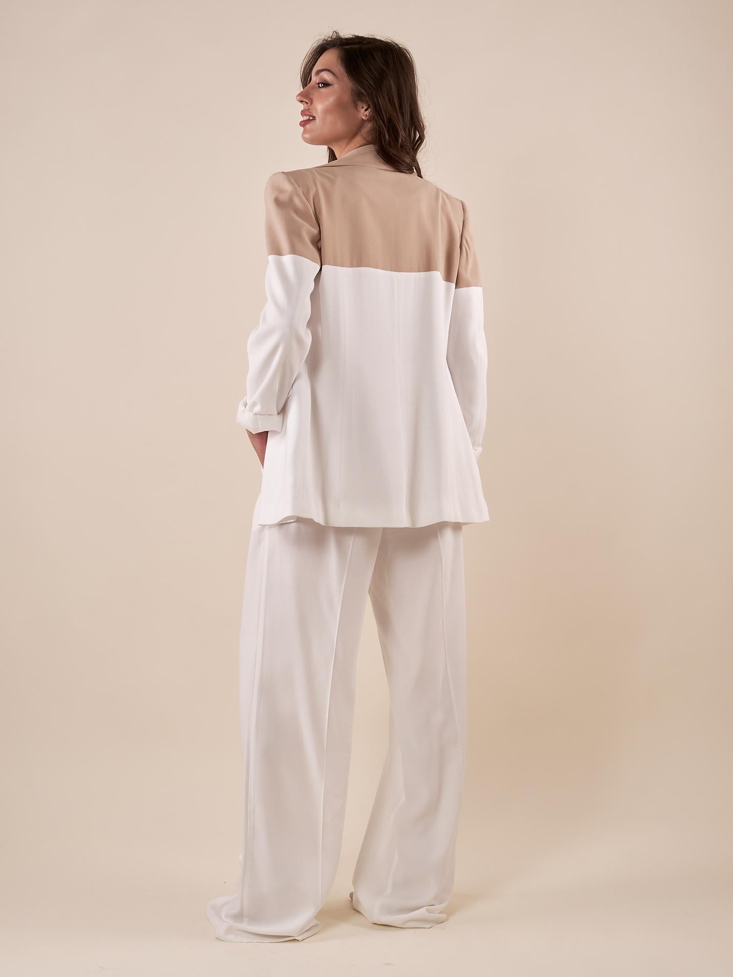 Giacca da Donna bicolore in tessuto misto viscosa con tasca con pattina. GI000817 BEIGE/AVORIO ARTIGLI 