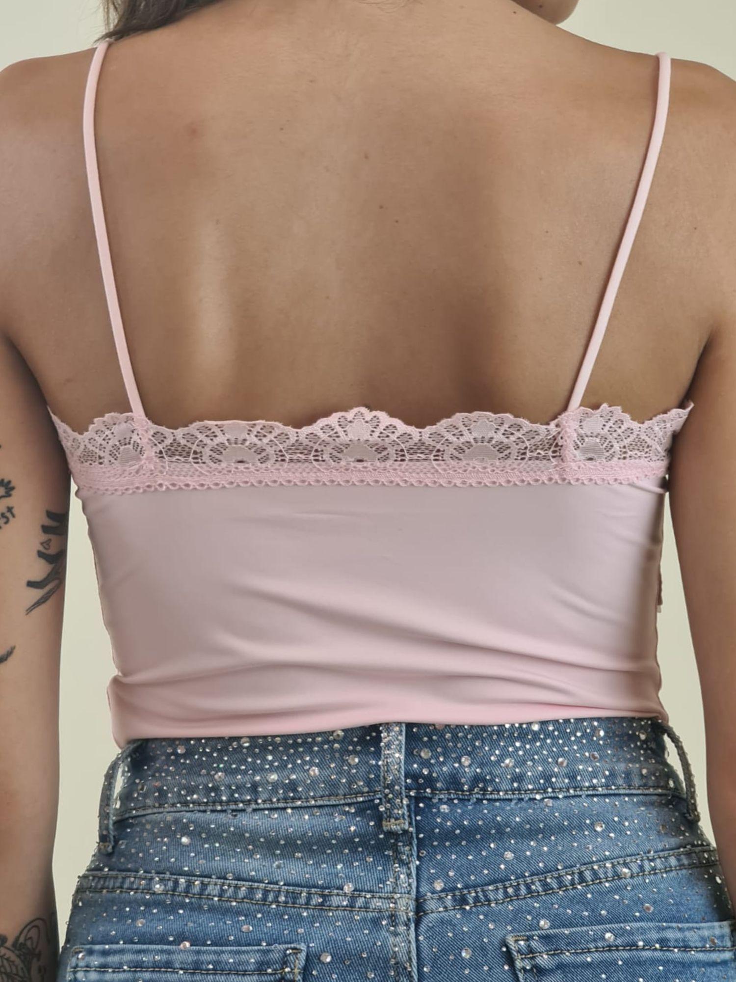 Body donna spalla stretta in pizzo elasticizzato effetto second skin. V7960 ROSA STUDIO ELEVEN 