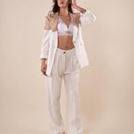 Pantalone Donna largo con pence in tessuto misto viscosa  eleganza e comfort per ogni occasione. PA000822 AVORIO ARTIGLI 
