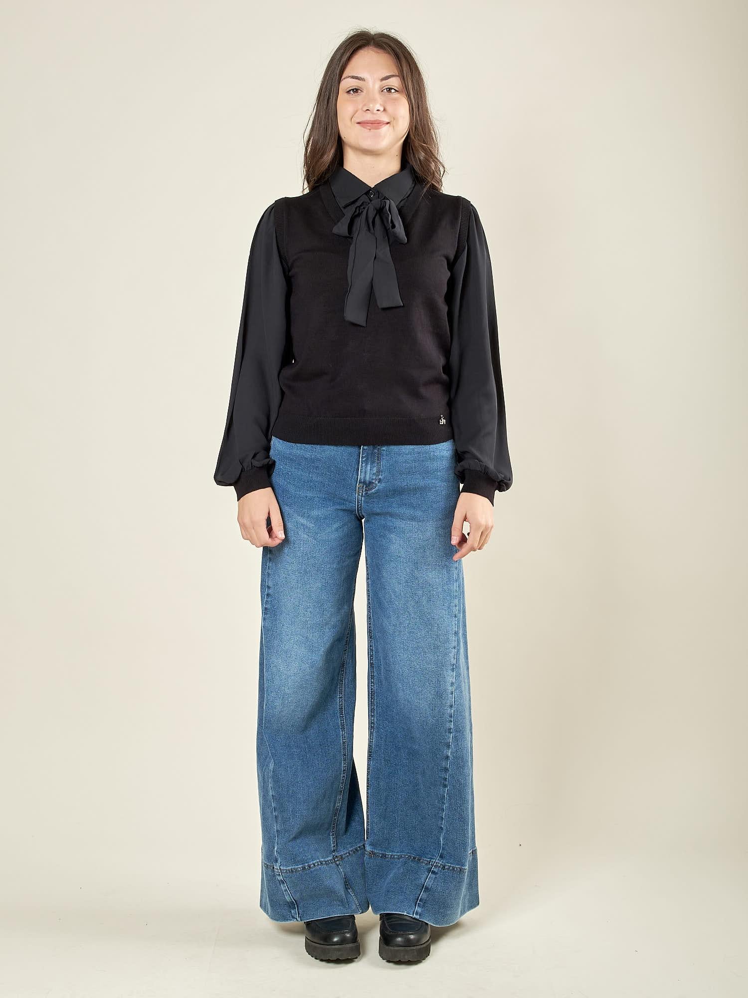 Jeans donna a palazzo. Modello 5 tasche con cuciture laterali. AMR/DX6024 DENIM EXTASY 