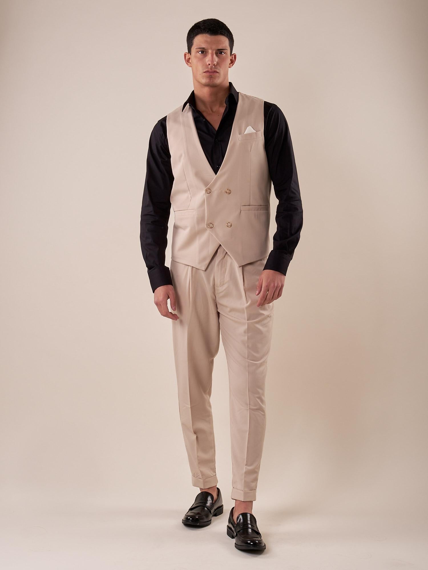 Pantalone doppio bottone tasca america con fibbie laterali uomo. GPE511 BEIGE BLACKSUNDAY Uomo 
