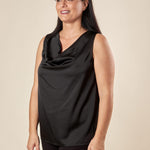 Top Donna Curvy con Giromanica e Scollo Morbido  Raso Davanti, Maglina Lurex Dietro. F453YBFKABUL NERO Lizalù 