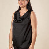 Top Donna Curvy con Giromanica e Scollo Morbido  Raso Davanti, Maglina Lurex Dietro. F453YBFKABUL NERO Lizalù 