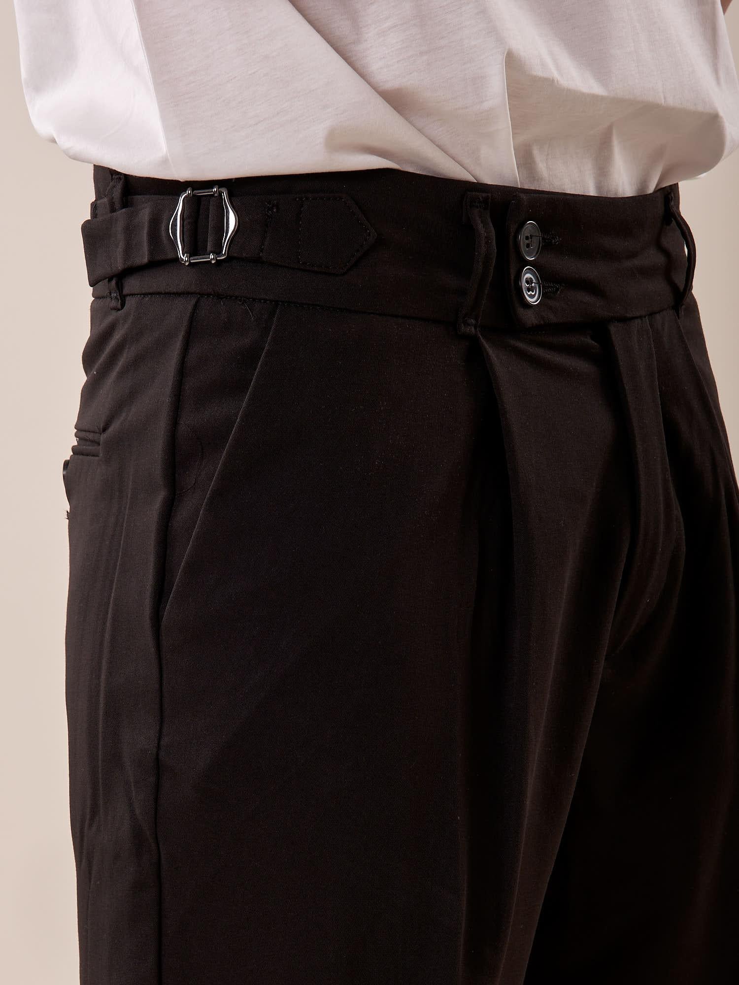 Pantalone doppio bottone tasca america con fibbie laterali uomo. GPE511 NERO BLACKSUNDAY 