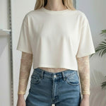 T-shirt Donna Manica Corta Ampia con Body in Pizzo a Manica Lunga 76372 PANNA VINCE OTTO 