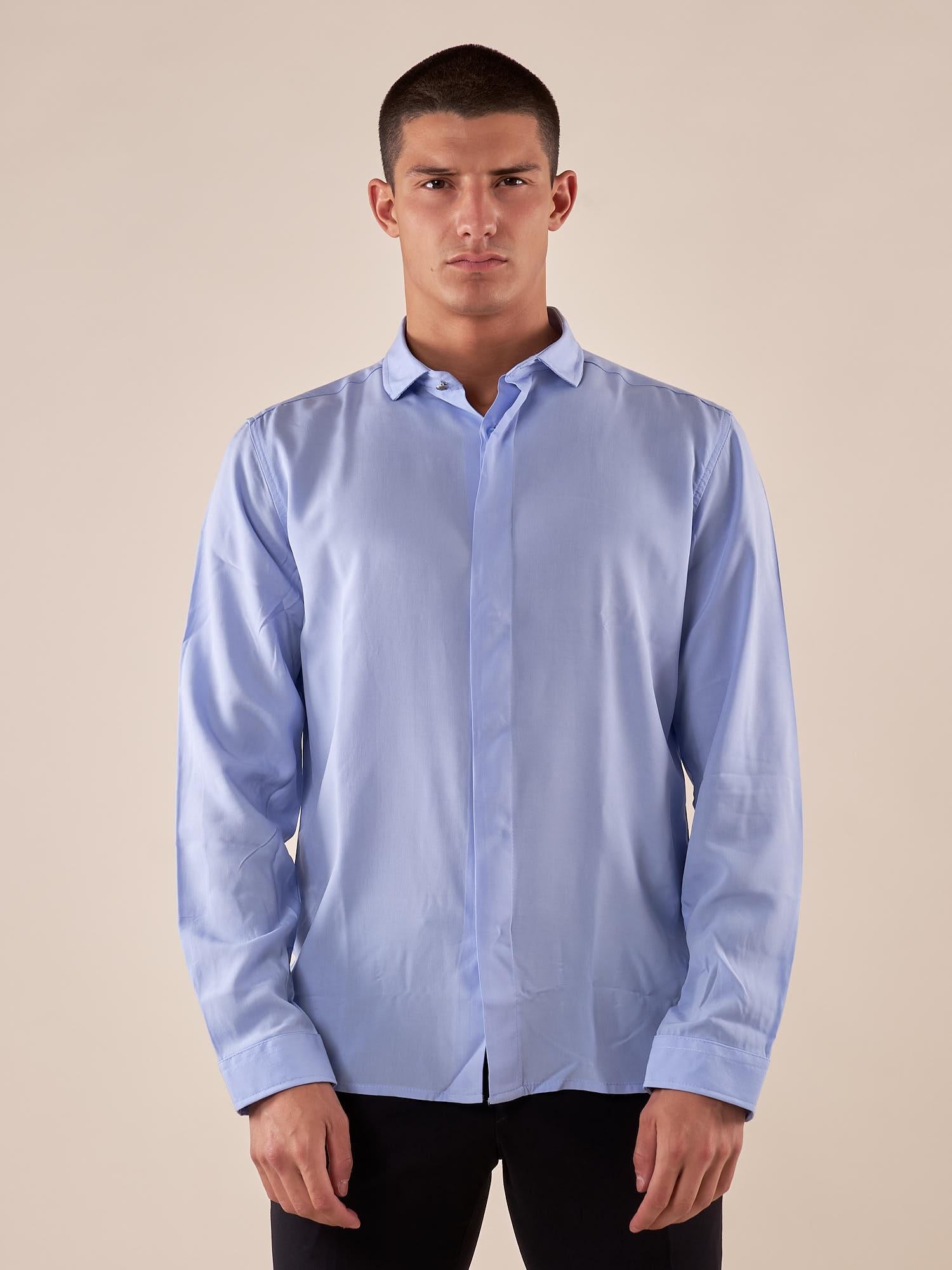 Camicia da uomo manica lunga in viscosa 100% con collo classico. PAMPERO CELESTE BLACKSUNDAY 