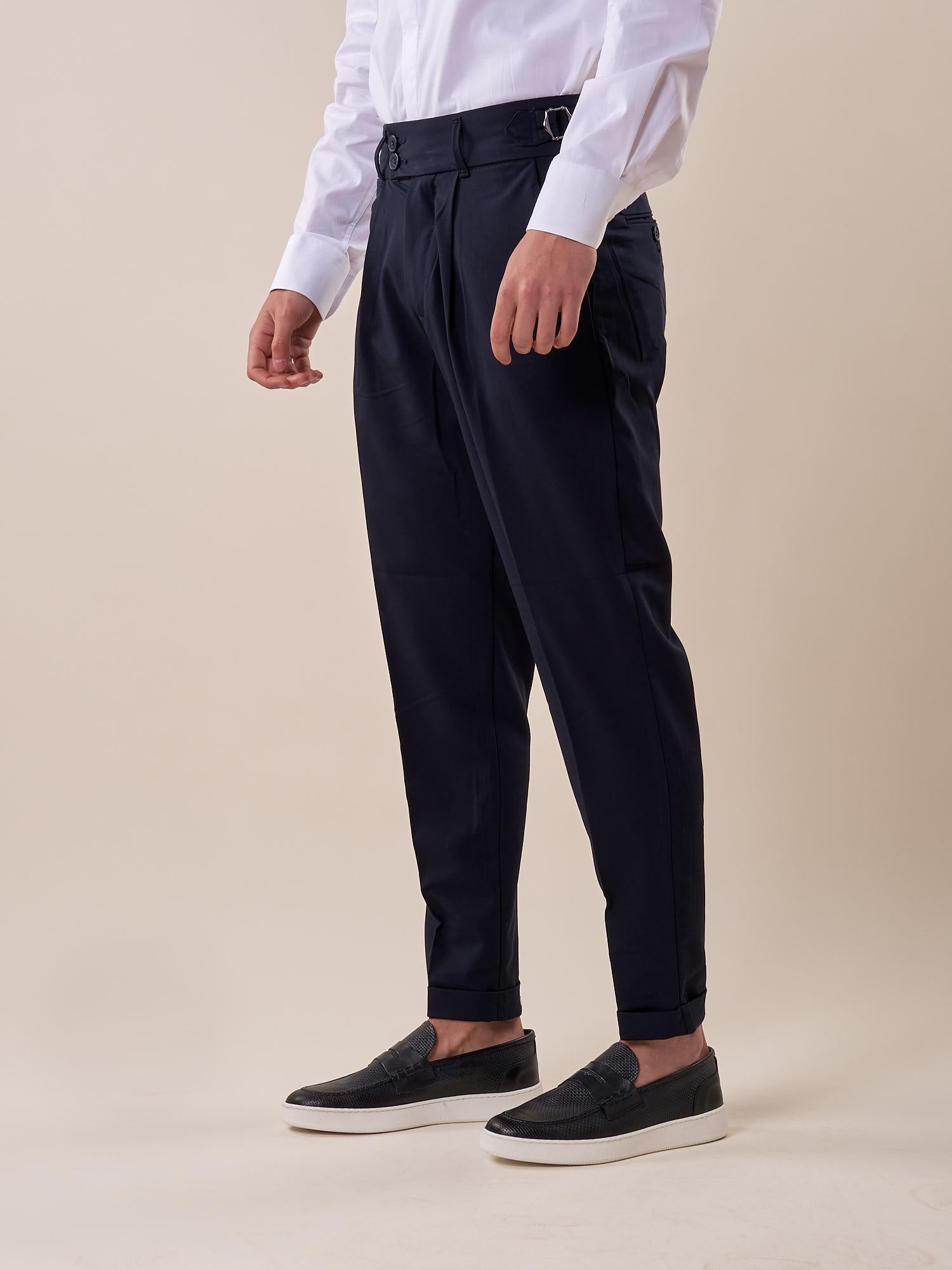 Pantalone doppio bottone tasca america con fibbie laterali uomo. GPE511 BLU BLACKSUNDAY 