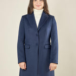 Cappotto donna monopetto. Due bottoni, tasca a pattina e vestibilità affiancata. CP003189 BLU ARTIGLI 