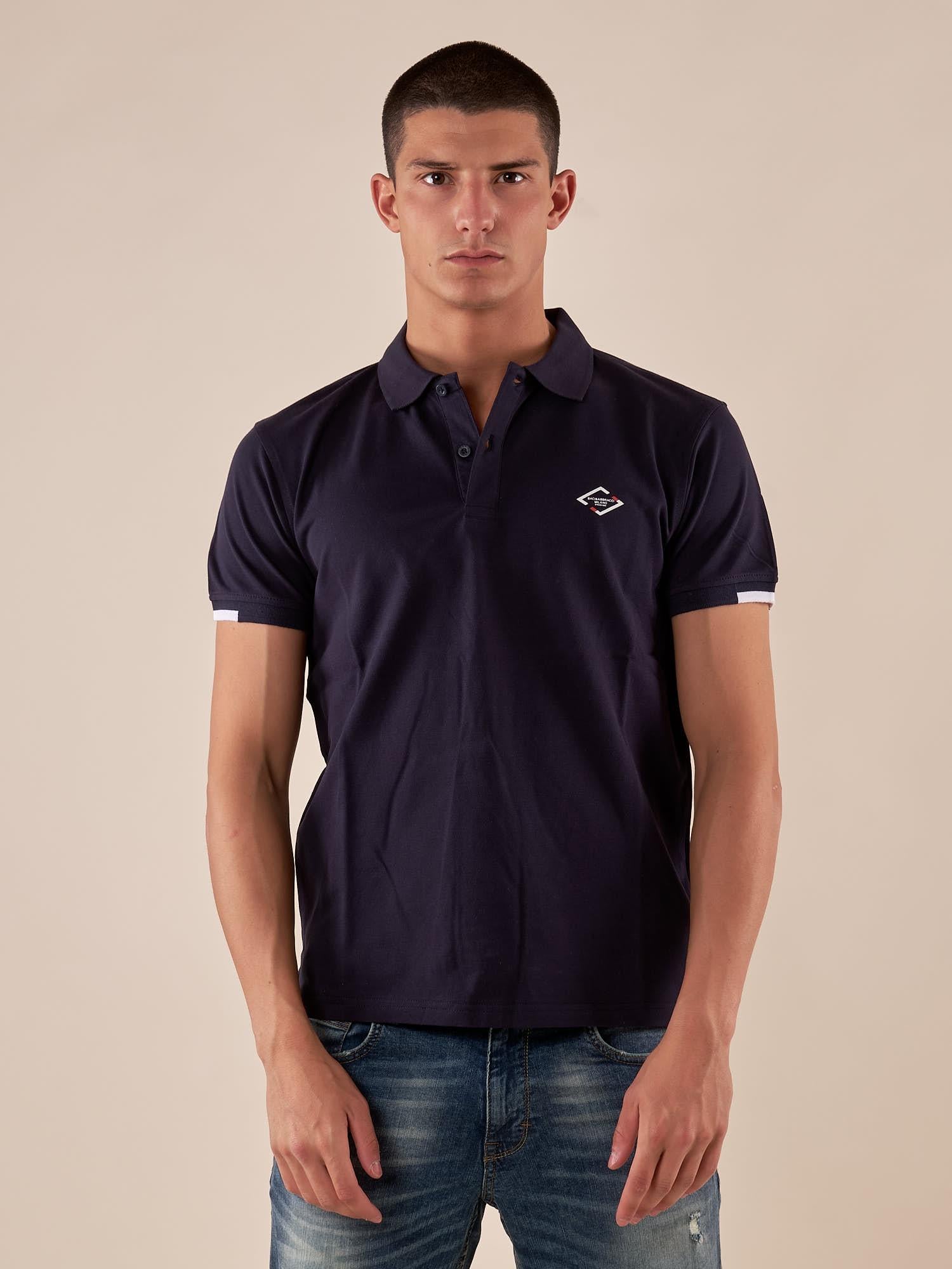 Polo da Uomo in 100% Cotone Piquet con Colletto e Polsini a Contrasto. BAM5431 BLU BACI & ABBRACCI 