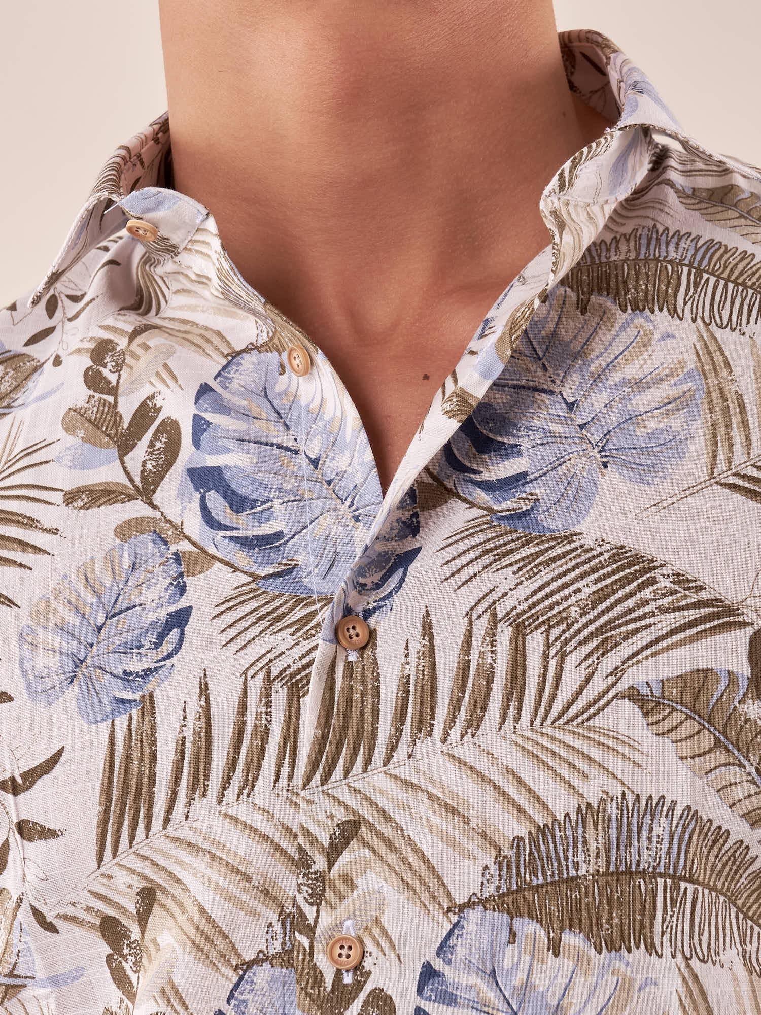 Camicia manica linga misto lino fantasia uomo, DM9391 BEIGE DATCH 