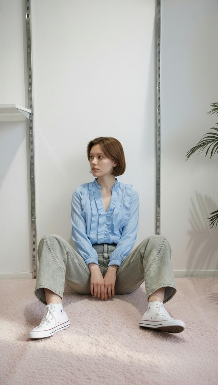 Camicia da donna a maniche lunghe con rouches PG120M POLVERE EXTASY 