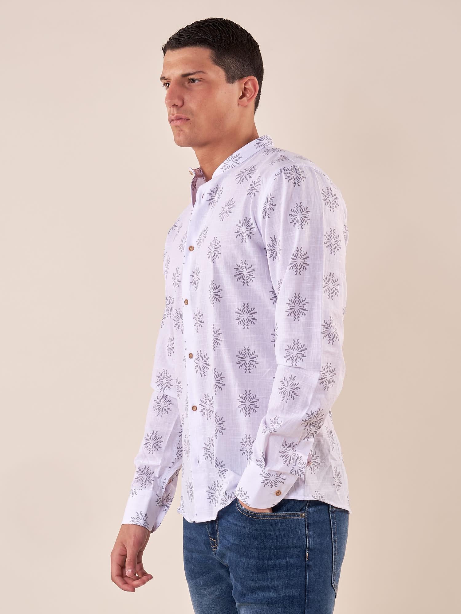 Camicia coreana manica lunga misto lino fantasia uomo. DM9393 GRIGIO DATCH 