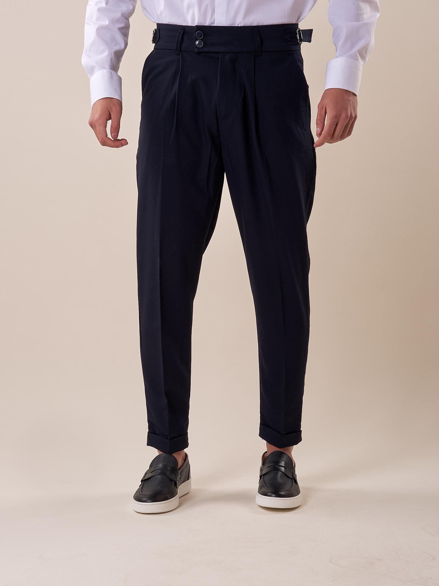 Pantalone doppio bottone tasca america con fibbie laterali uomo. GPE511 BLU BLACKSUNDAY 