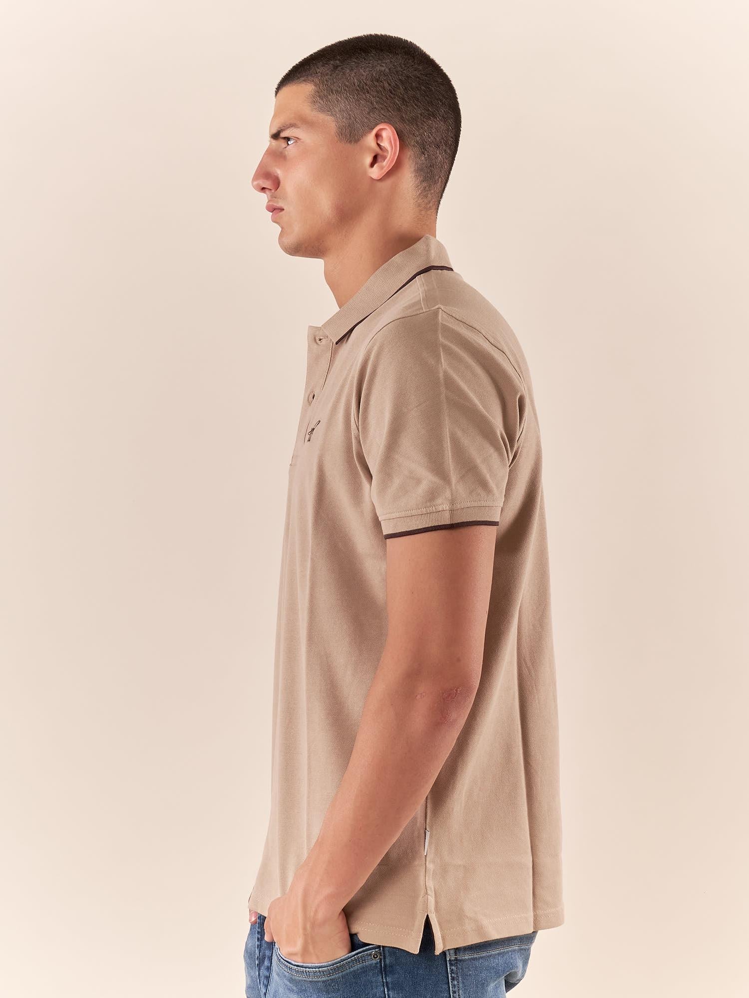 Polo Uomo manica corta in cotone piquet con ricamo. P626122 BEIGE Henry Cotton's Uomo 