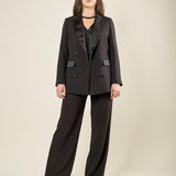 Giacca donna smoking doppio petto, con revers a lancia, tasche e bottoni in raso. GI003042 NERO ARTIGLI 