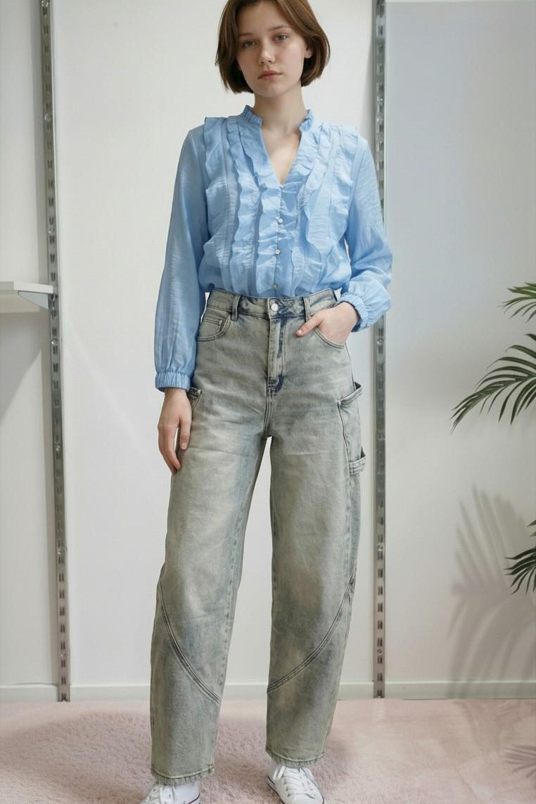 Jeans da donna modello carpenter in denim lavaggio chiaro sabbiato JF377 DENIM FLEX WOMEN 