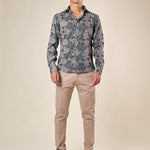 Camicia Uomo Stretch Manica Lunga fantasia floreale con collo francese. OE1F2E5C12 MILITARE OVER-D 