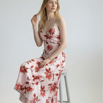 Abito Donna Lungo Elegante con Bretellina in Fantasia Floreale e Pannello Sovrapposto AB004380 CIPRIA/ROSSO ARTIGLI Donna 