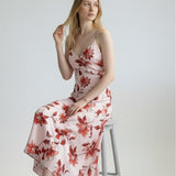 Abito Donna Lungo Elegante con Bretellina in Fantasia Floreale e Pannello Sovrapposto AB004380 CIPRIA/ROSSO ARTIGLI Donna 