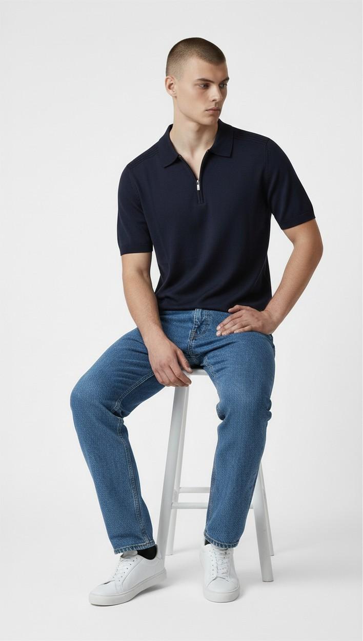 Polo Uomo 100% Cotone a Manica Corta con Mezza Zip  Stile Moderno e Comfort Naturale ME3211H BLU HAMAKI-HO 