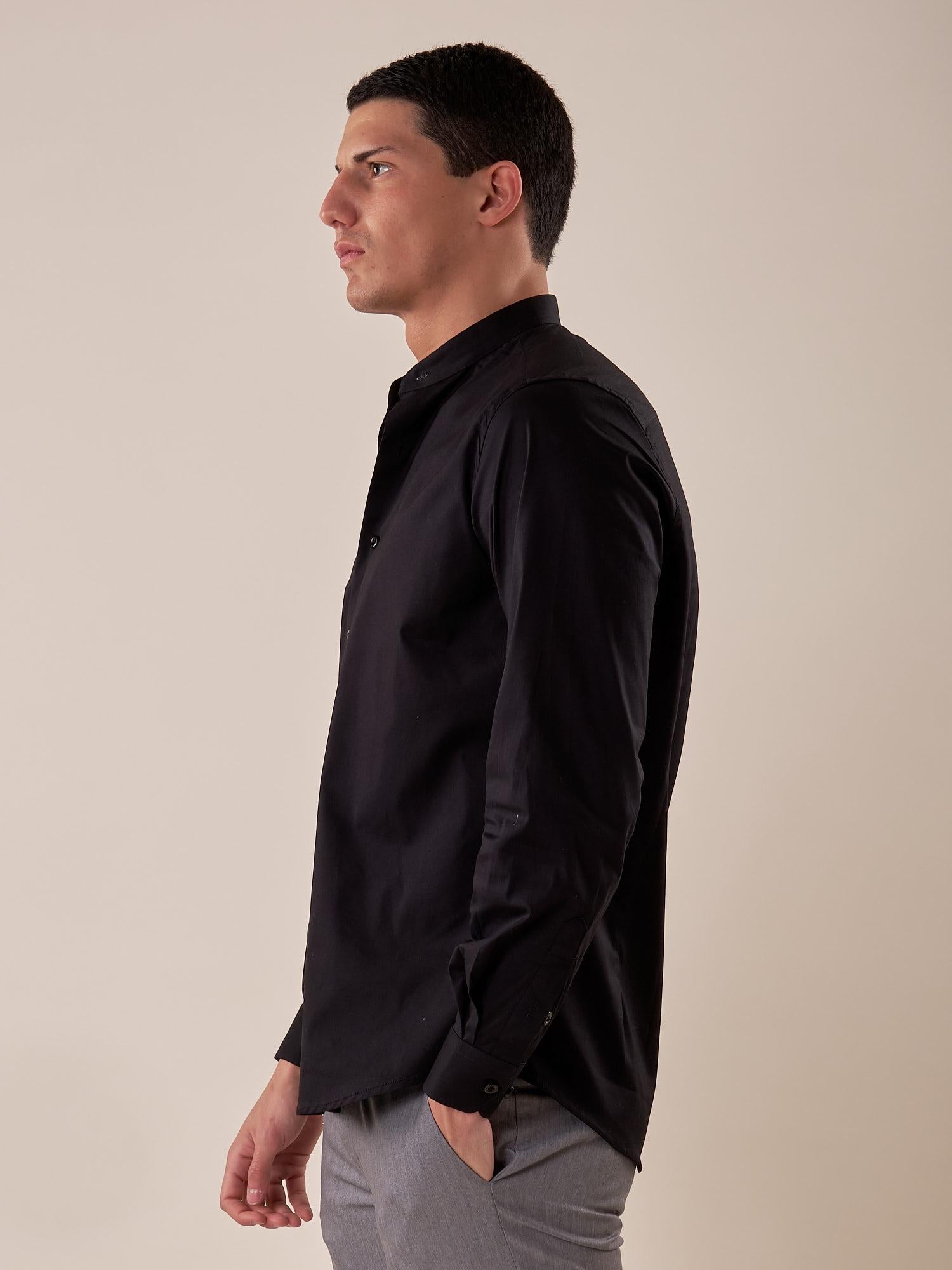 Camicia Manica lunga cotone elasticizzato modello alla coreana uomo. OC1S2S5C02 NERO OVER-D 