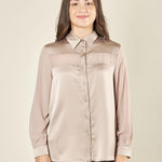 Camicia donna in georgette con inserti in raso. Bottoncini e polsini in raso. CA003056 TORTORA ARTIGLI 