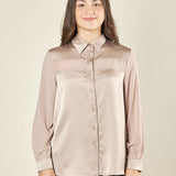Camicia donna in georgette con inserti in raso. Bottoncini e polsini in raso. CA003056 TORTORA ARTIGLI 