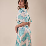 Abito corto in fantasia fiori con manica corta donna AB002519 PANNA/TIFFANY ARTIGLI 