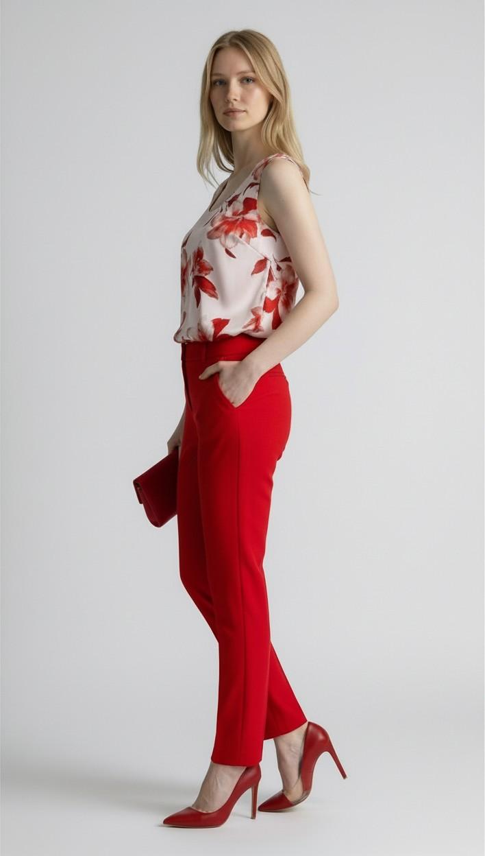 Canotta Donna in Fantasia Floreale a Spalla Larga CN004388 CIPRIA/ROSSO ARTIGLI Donna 