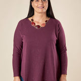 Maglia Donna Curvy in Viscosa  Scollo a V, Manica Raglan e Micro Paillettes Tono su Tono. F768YBFAZ23804 BURGUNDY Lizalù 