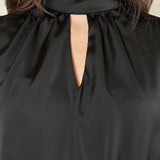Abito donna corto in raso. Maniche lunghe, effetto portafoglio. AB003442 NERO ARTIGLI 